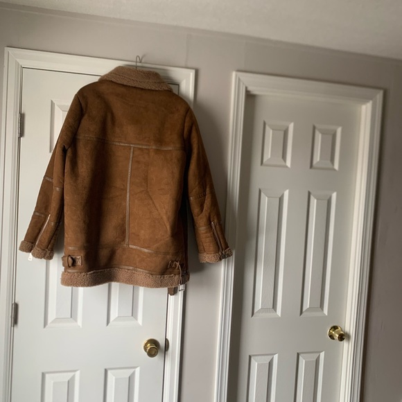 Women’s Tan Shearling-Lined Aviator Jacket - Picture 2 of 5